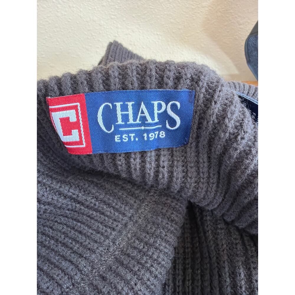 Vintage Chaps Brown Knit Zip-Up Jacket with Felt Elbow Patches Large - Picture 6 of 10